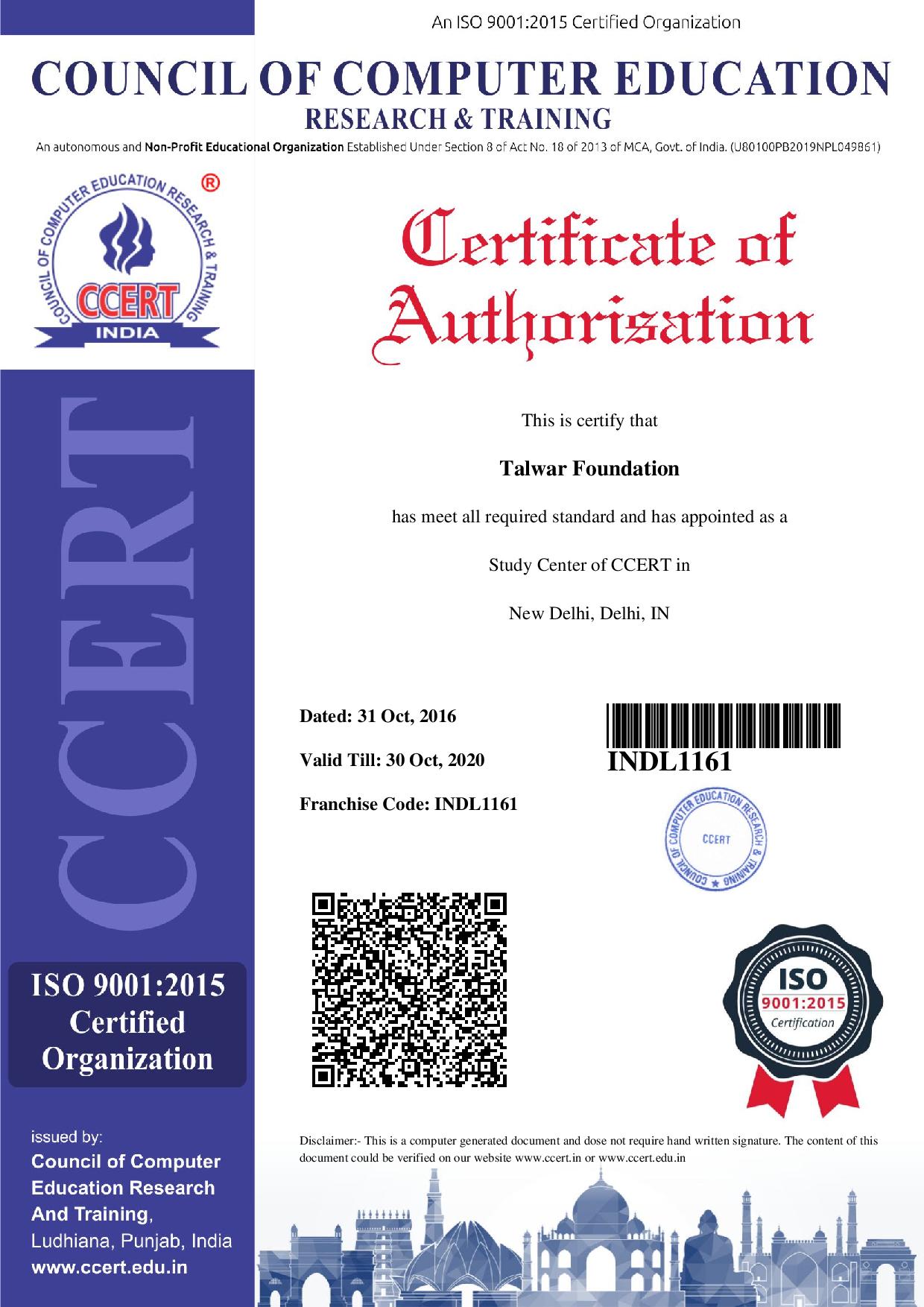 Sample Certificate of Franchise